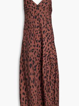 Asymmetric leopard-print taffeta midi dress