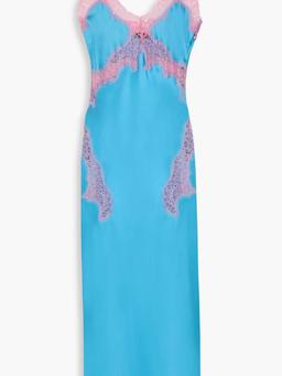 Jocelyn embellished lace-trimmed satin midi slip dress