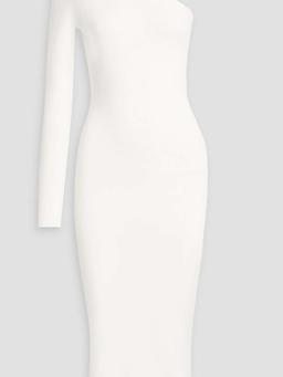 One-sleeve stretch-knit midi dress