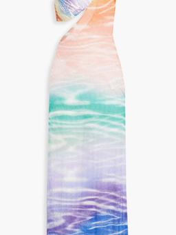 One-shoulder cutout crochet-knit maxi dress