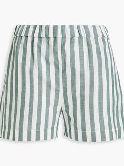 Striped cotton and linen-blend shorts