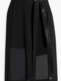 Leather-trimmed layered chiffon skirt