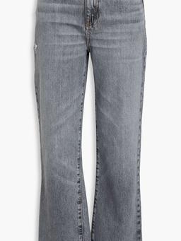 Distressed high-rise straight-leg jeans