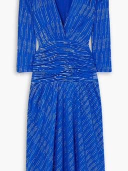 Racquel ruched metallic jacquard midi dress