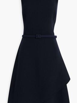 Belted layered wool-crepe dress