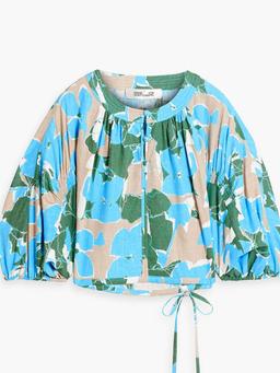 Dario cropped floral-print slub woven blouse