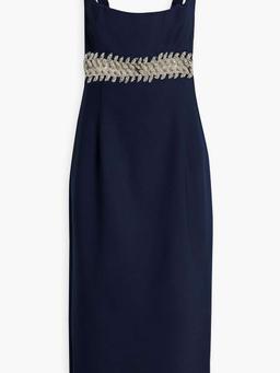 Crystal-embellished wool-blend midi dress
