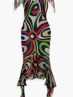 Asymmetric printed silk-georgette dress