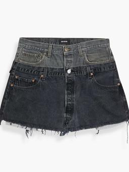 Frayed paneled denim mini skirt