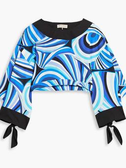 Cropped printed cotton-poplin top