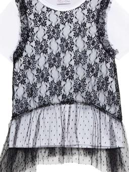 Layered lace, cotton-jersey and point d'esprit top