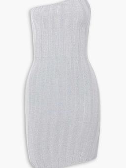Serpent one-shoulder metallic ribbed-knit mini dress