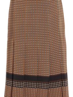 Pleated checked silk crepe de chine midi skirt