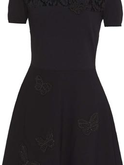 Corded lace-paneled appliquéd stretch-knit mini dress