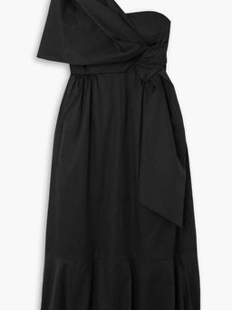 One-shoulder draped cotton-poplin midi dress