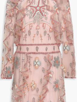 Embellished ruffled tulle mini dress