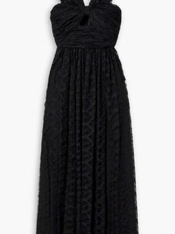 Knotted draped Chantilly lace gown