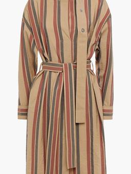 Belted striped wool-blend dress