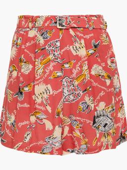 Hilo belted printed crepe de chine shorts