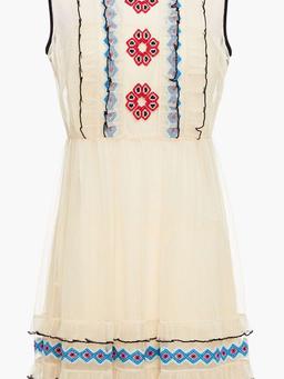 Embroidered ruffled point d'esprit mini dress