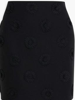 Floral-appliquéd wool and silk-blend mini skirt