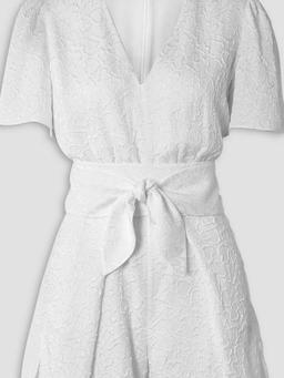 Lila belted silk-blend cloqué playsuit