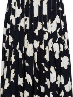 Pleated printed crepe midi skirt