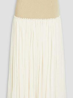 Ribbed-knit paneled linen and silk-blend maxi skirt