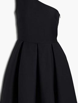 One-shoulder pleated wool and silk-blend crepe mini dress