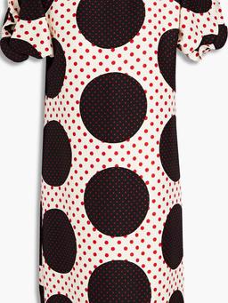 Ruffled polka-dot wool and silk-blend crepe mini dress
