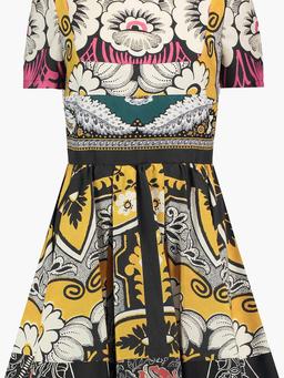 Pleated printed silk dress