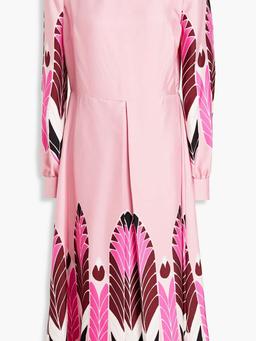 Pleated printed silk-twill midi dress