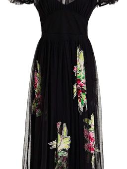 Appliquéd point d'esprit midi dress