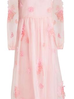 Floral-appliquéd gathered organza midi dress