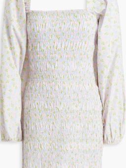 Shirred floral-print cotton mini dress