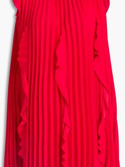 Pleated ruffled crepe de chine mini dress