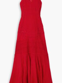 Frayed embroidered crocheted cotton maxi dress