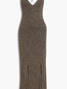 Tie-back metallic knitted maxi dress