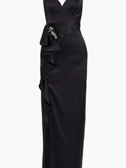 Embellished ruffled satin-crepe gown