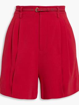 Belted pleated crepe shorts