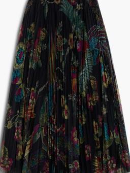 Pleated floral-print tulle midi skirt