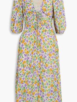 Danielle lace-up ruched floral-print crepe midi dress