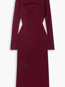 Asymmetric cutout ribbed merino wool-blend midi dress