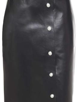 Snap-detailed leather skirt