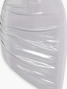 Ruched metallic stretch-jersey mini skirt