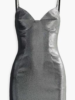 Crystal-embellished metallic twill mini dress