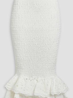 Liliana shirred broderie anglaise cotton-blend midi skirt