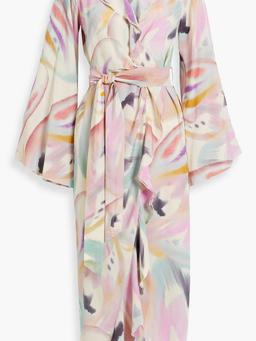 Ruffled printed silk-crepe midi wrap dress