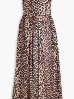 Strapless leopard-print cotton midi dress