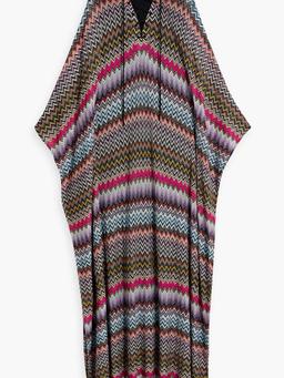 Lace-up metallic crochet-knit maxi dress